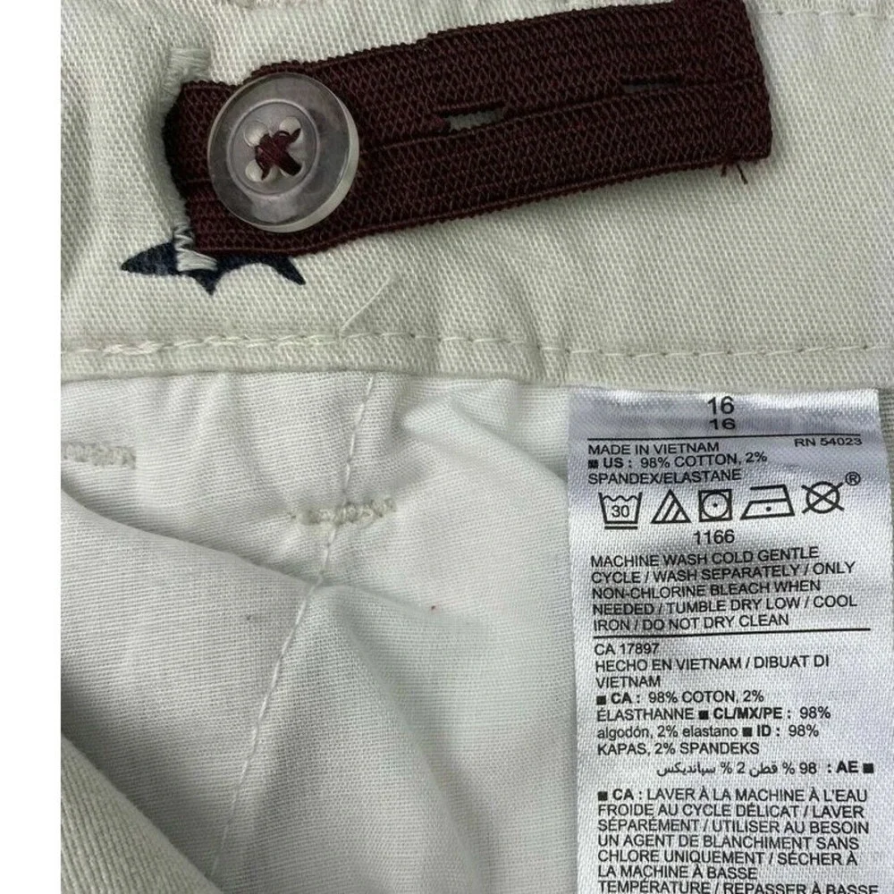 Old Navy Shark Print Chino Shorts Khaki Tan Cotton Blend Adjustable Waist 16 Boy